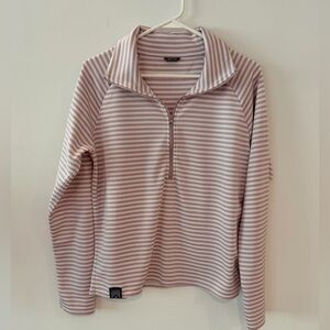 Oiselle Striped Pink and White Quarter-Zip Pullover - Medium